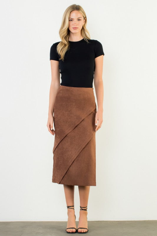 Suede Wrap Detail Midi Skirt