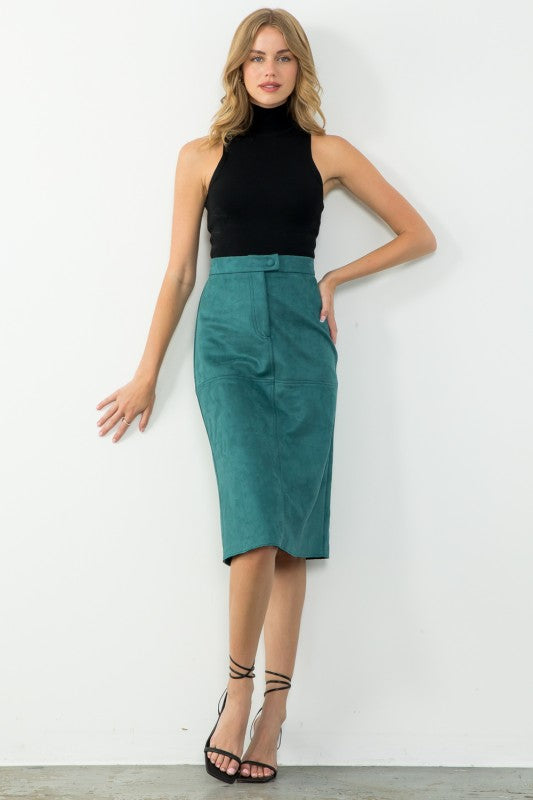 Teal Midi Suede Skirt