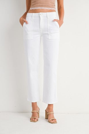 White Utility Pocket Straight Jeans