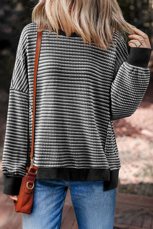 Stripe Ribbed Oversized Long Sleeved Top