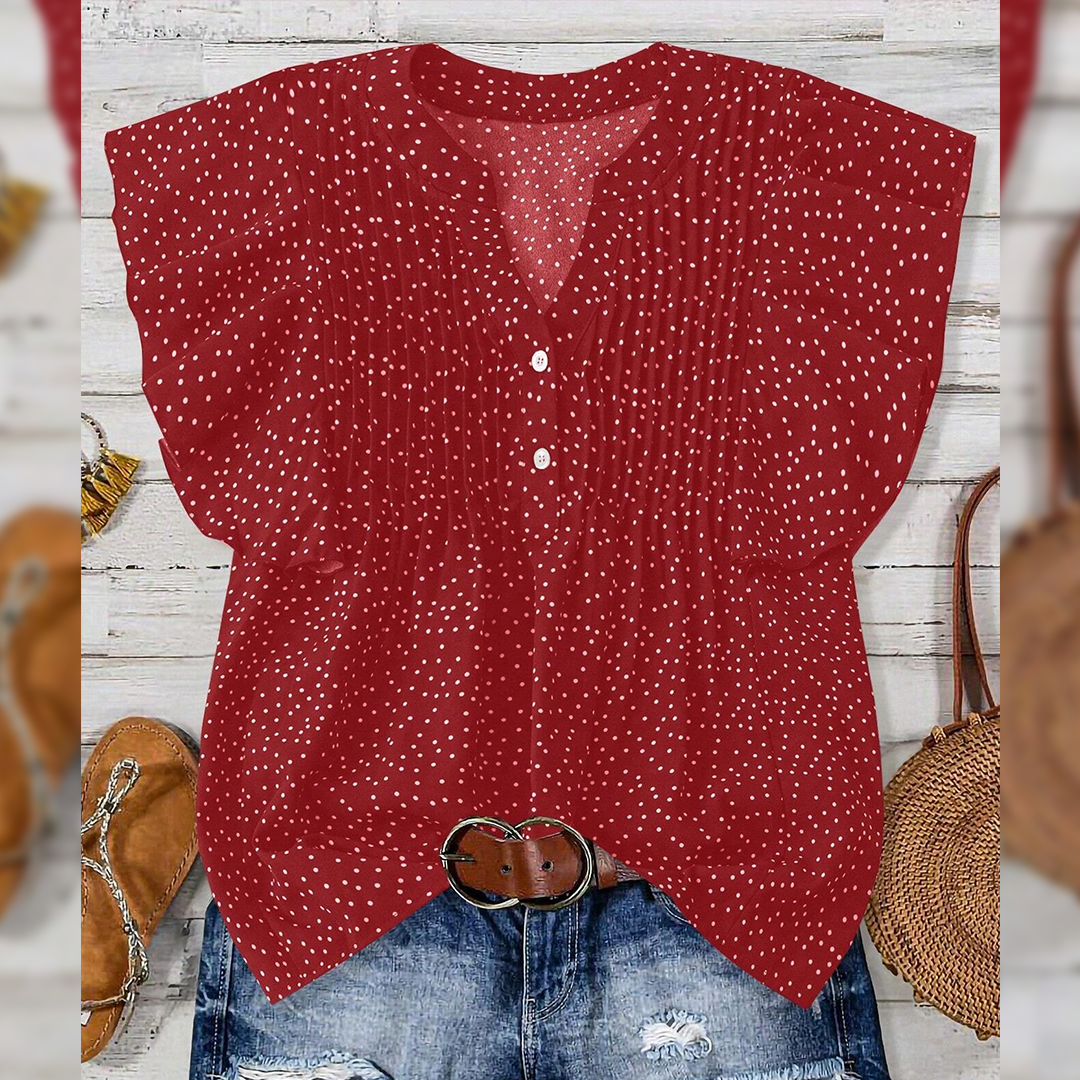 Sleeveless V-Neck Polka Dot Top