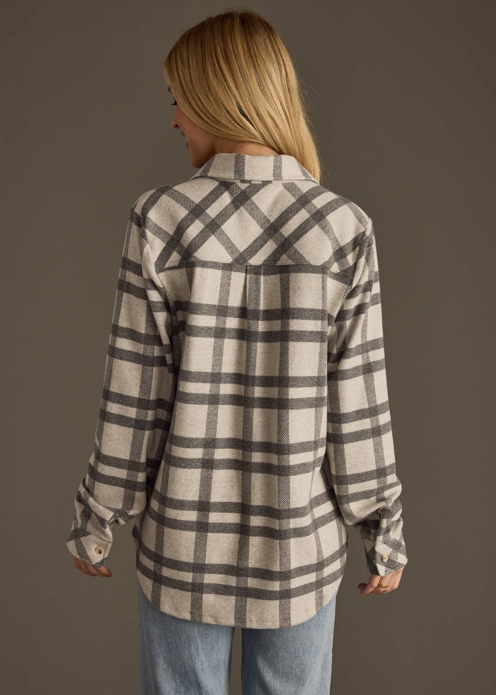 Light Gray & Charcoal Plaid Button Up