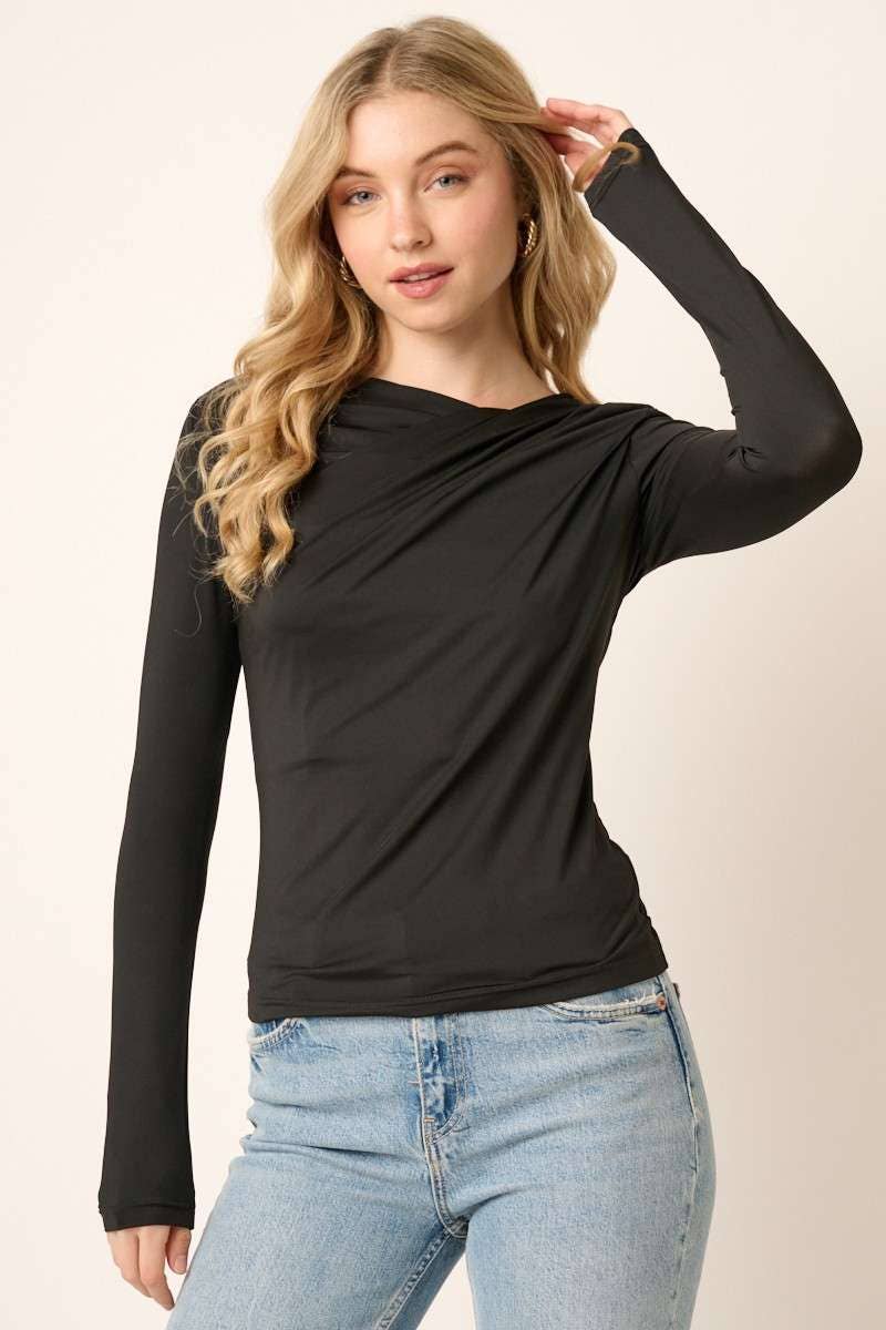 Wrap Neck Long Sleeve Jersey Top
