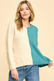 Split Colorblock Sweater - Ivory / Turq