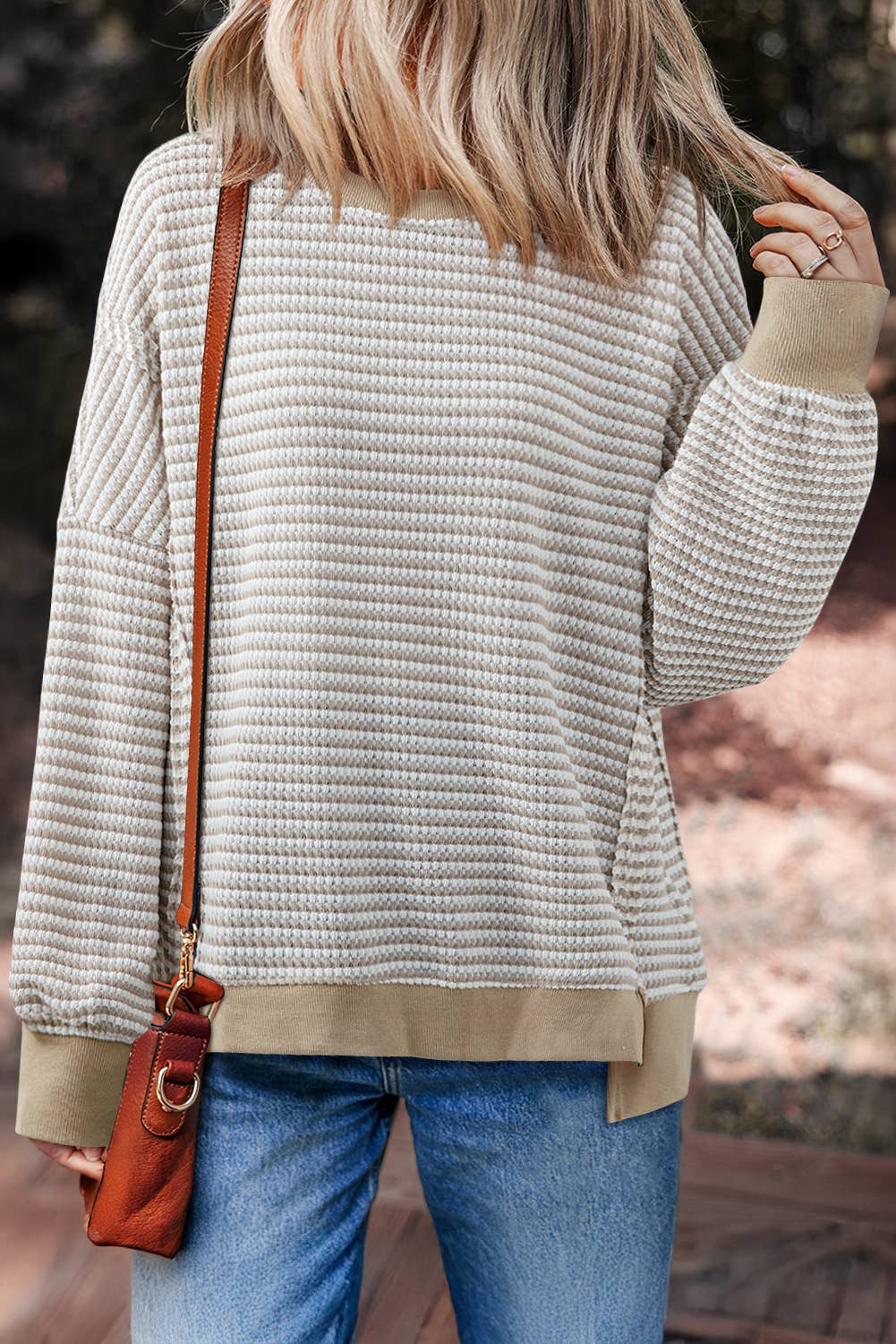 Stripe Ribbed Oversized Long Sleeved Top