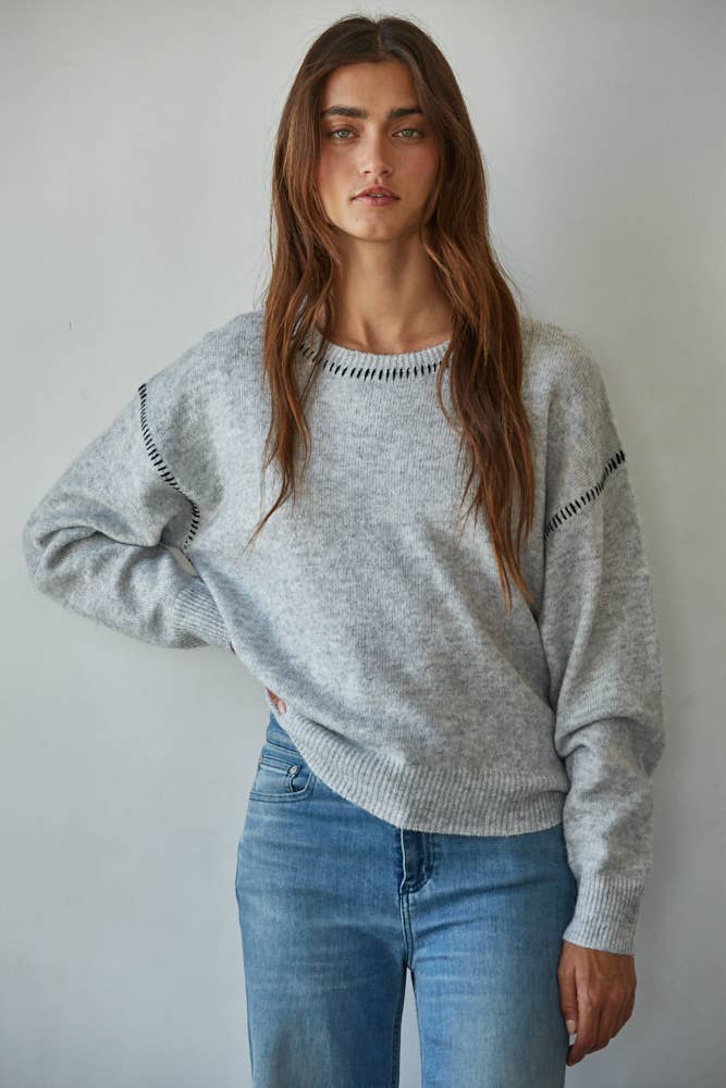 Knit Sweater With Contrast Stitches Detail