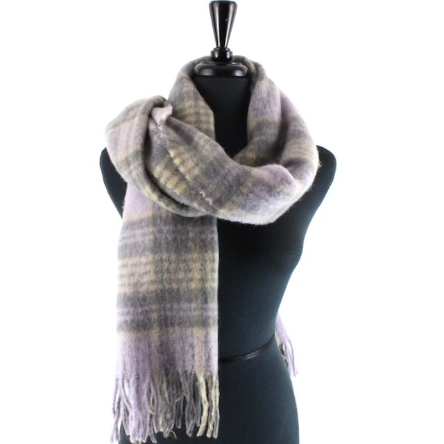 Wide Fuzzy Plaid Scarf