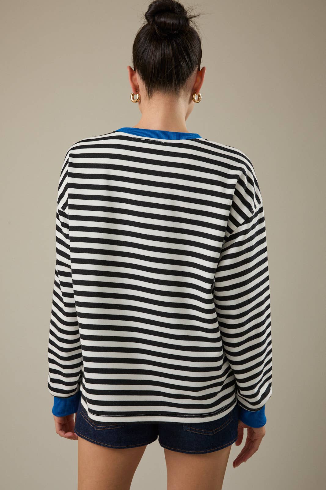 Crew Neck Long Sleeve Striped Sweatshirt
