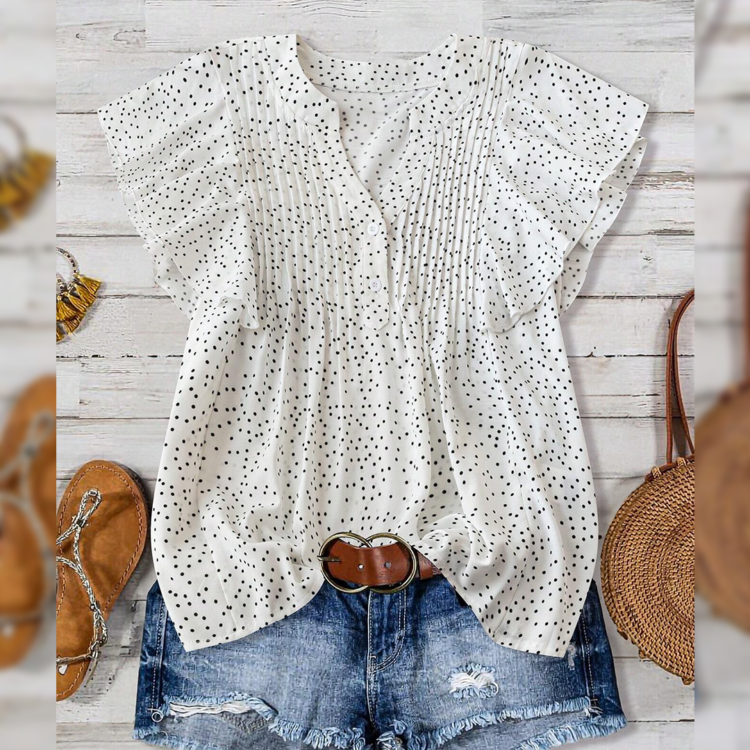 Sleeveless V-Neck Polka Dot Top