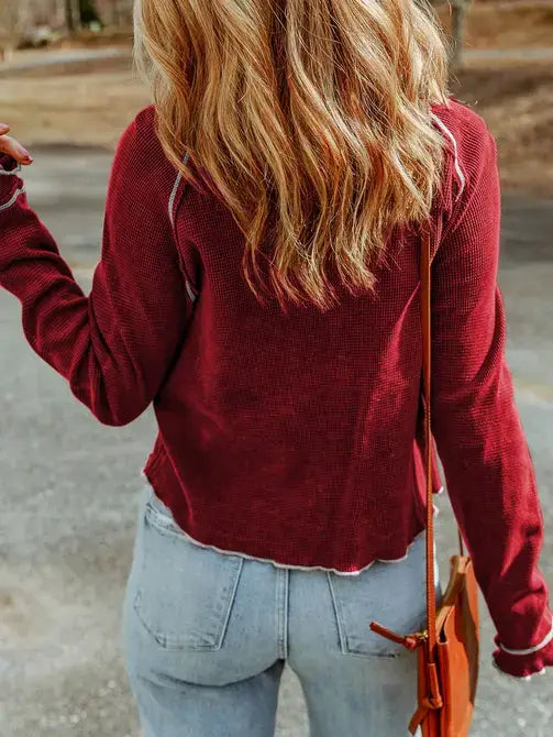 Textured Round Neck Long Sleeve Top