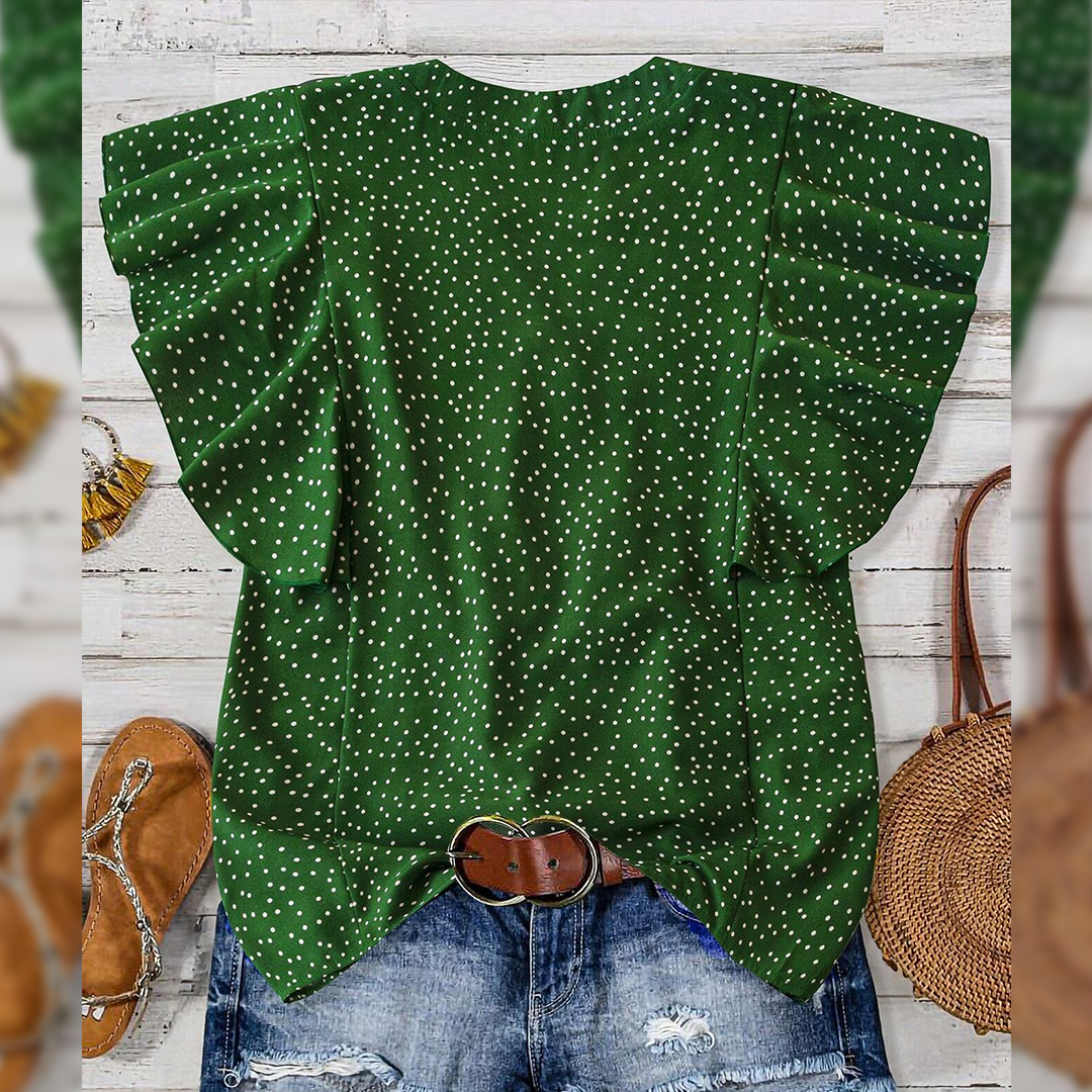 Sleeveless V-Neck Polka Dot Top