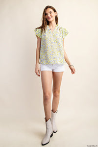 Crepe Floral Print Ruffle Top