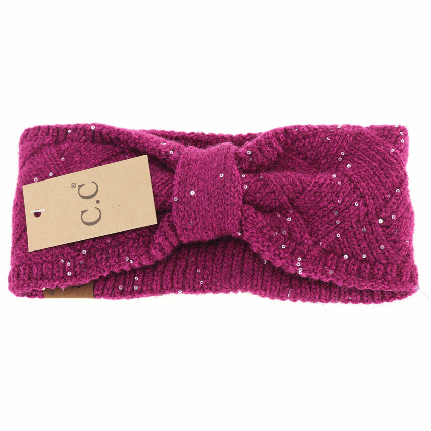 Sequin Brioche Cable Knit C.C Head Wrap HW2073: Black