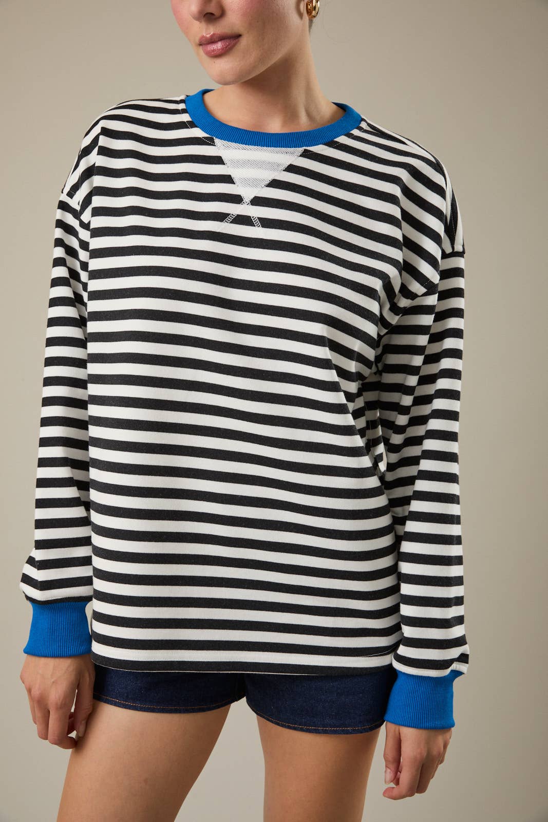 Crew Neck Long Sleeve Striped Sweatshirt