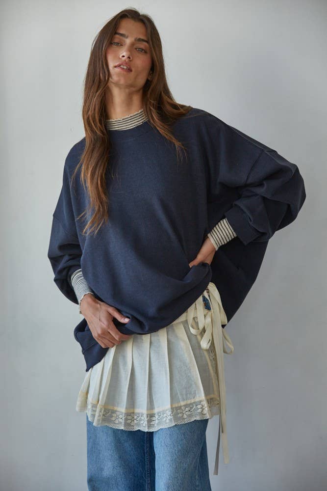 Knit Sweater Striped Mock Neck Long Sleeve Top
