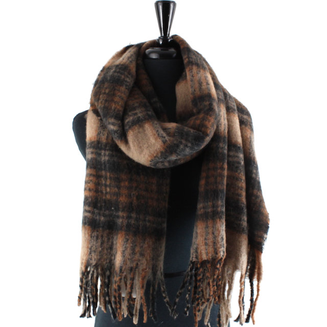 Wide Fuzzy Plaid Scarf