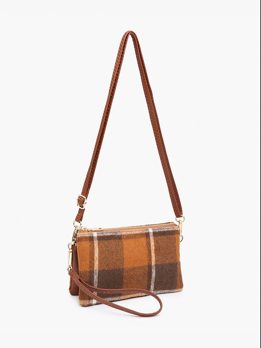 M013-PLD Riley Plaid 3 Compartment Crossbody/Wristlet