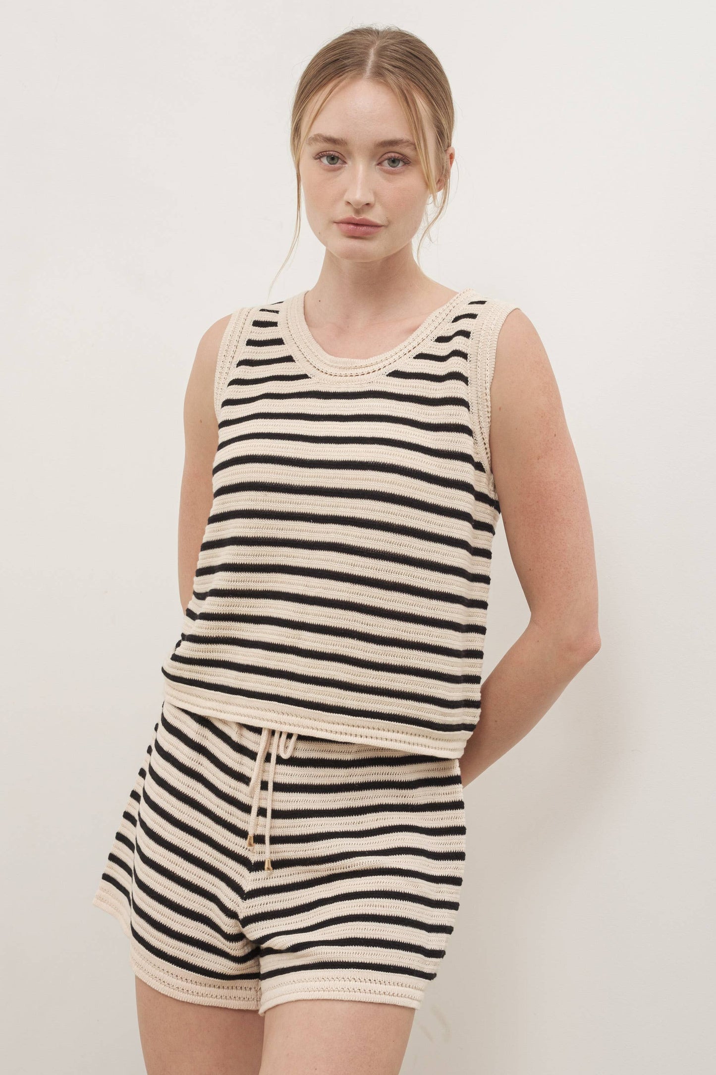 Stripe Sleeveless Sweater Set