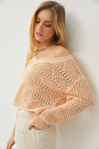 Crochet V-neck Slouchy Crop Sweater