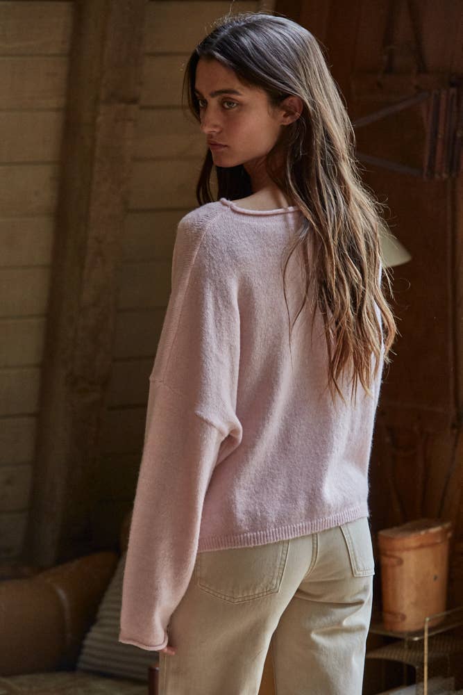 Knit Sweater Rolled Round Neck Pullover Top