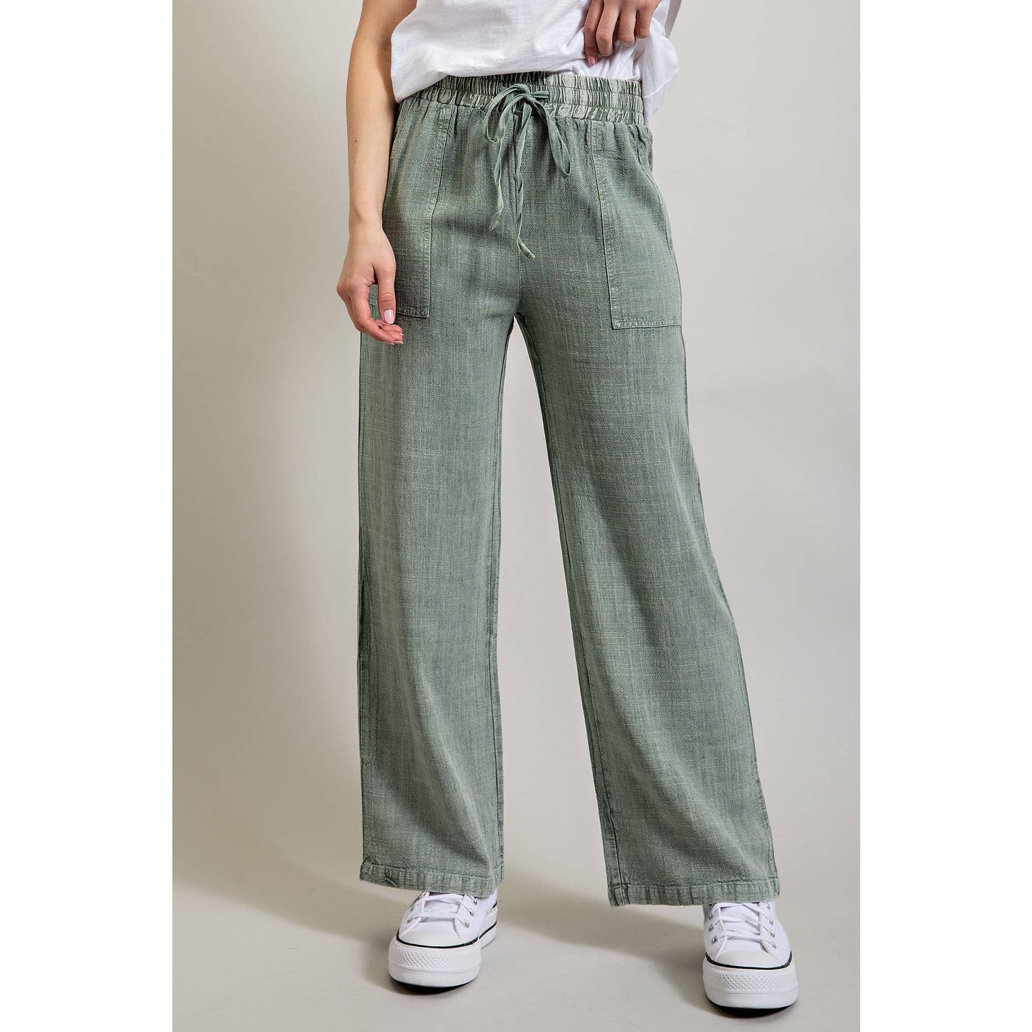 LINEN BLEND LOOSE STRAIGHT LEG PANTS
