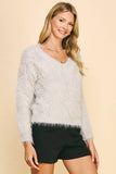 V-neck Fuzzy Pullover Sweater