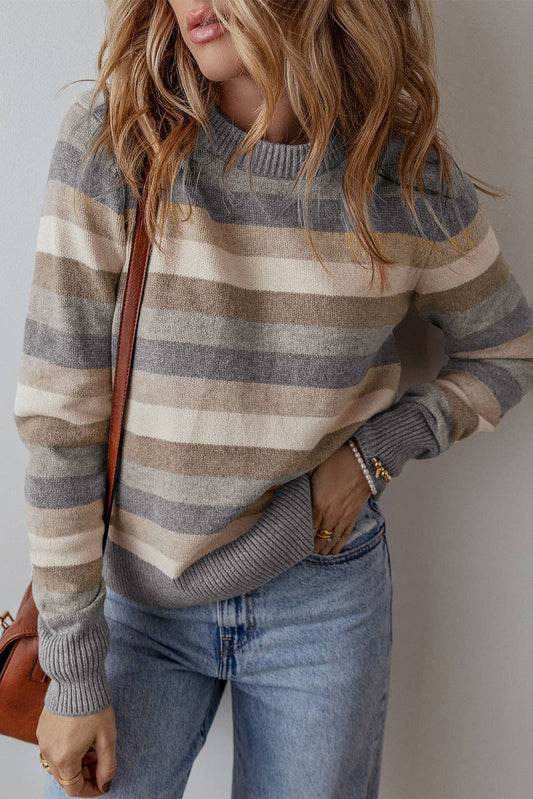 Stripe Colorblock Ribbed Trim Sweater