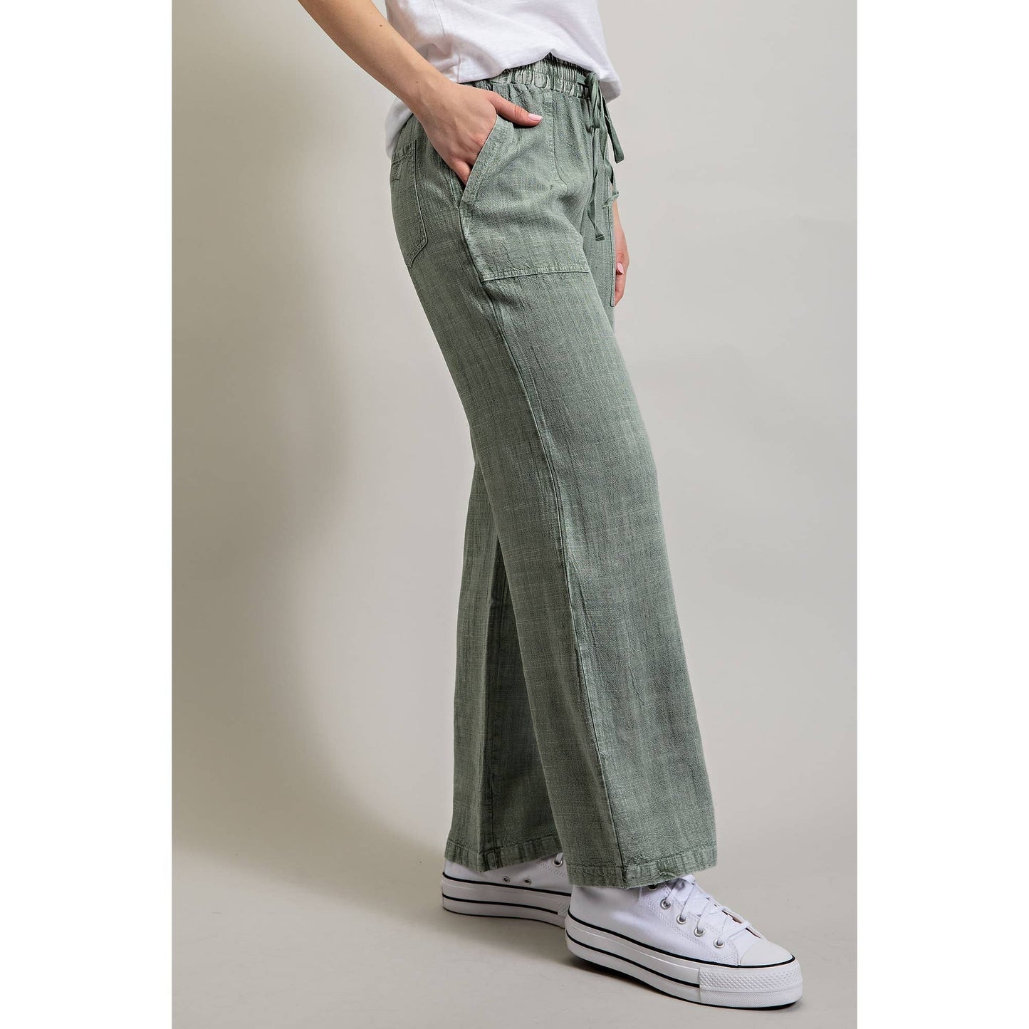 LINEN BLEND LOOSE STRAIGHT LEG PANTS