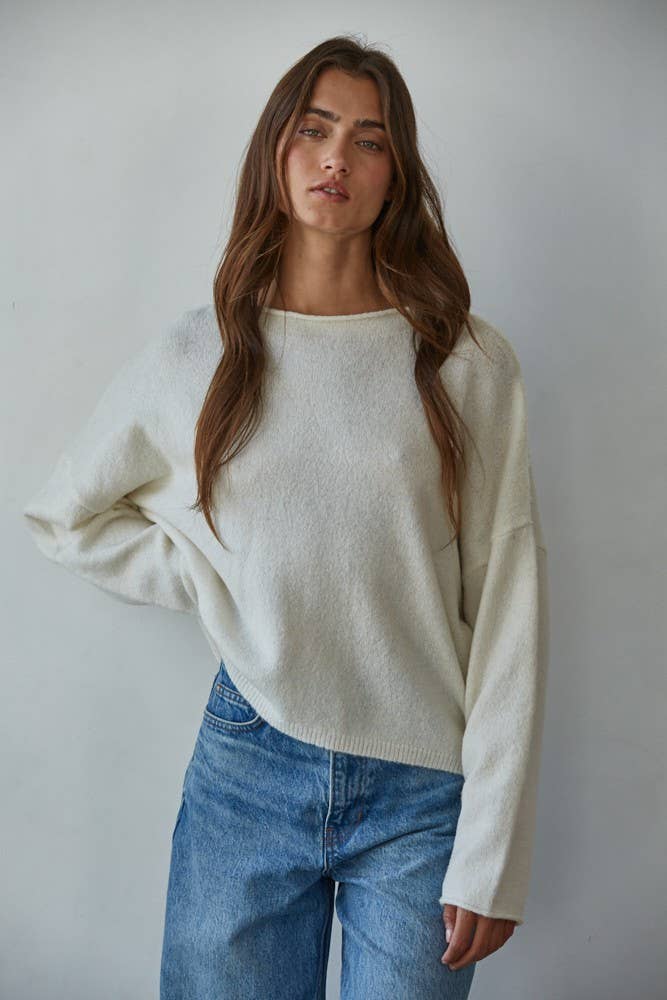 Knit Sweater Rolled Round Neck Pullover Top