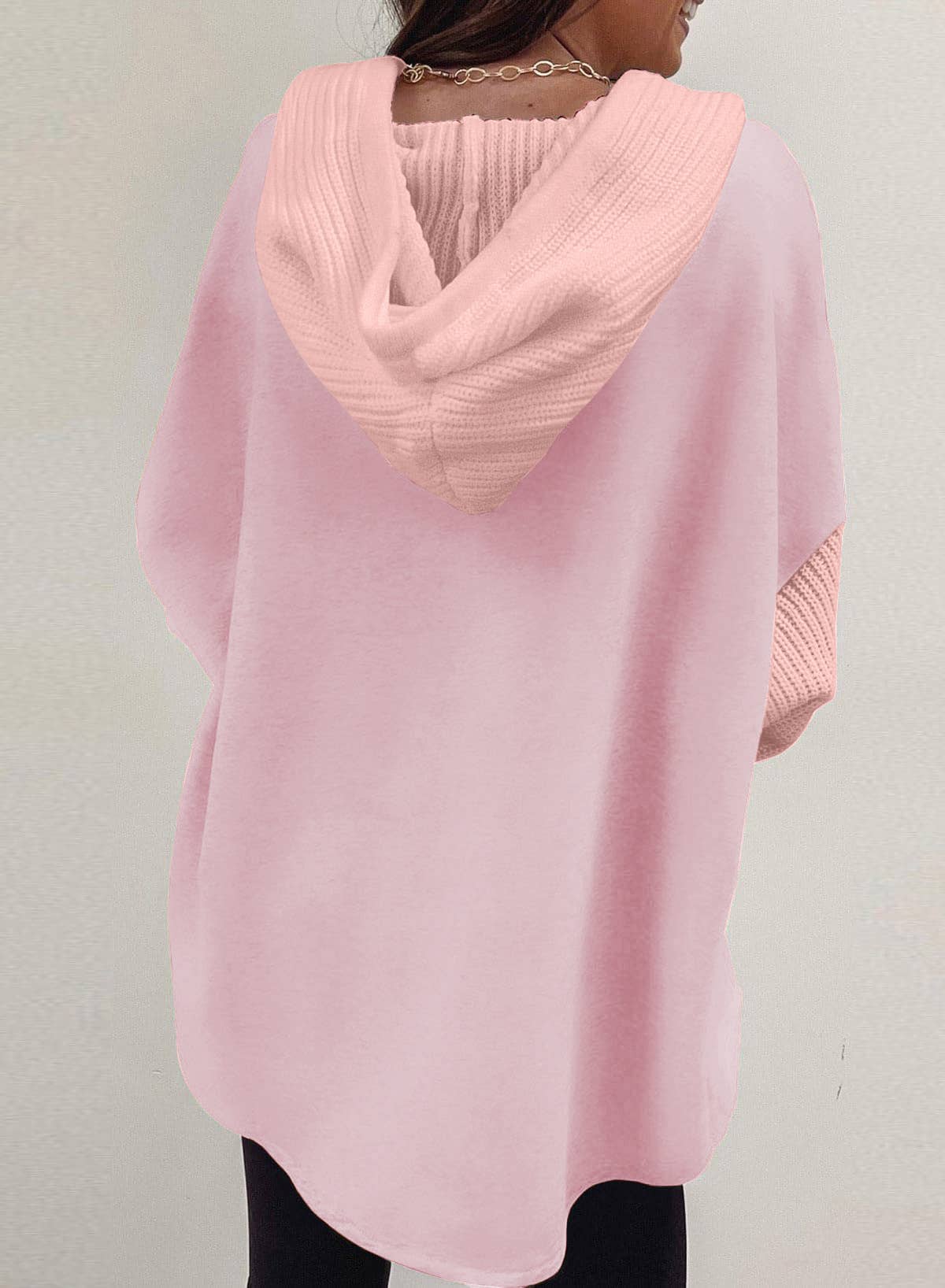 Colorblock Hoodie Sweatshirt w/ Buttons