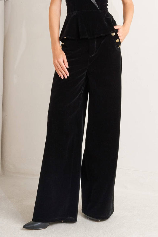 Black Velvet Pant with Gold Buttons