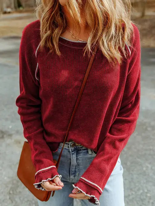 Textured Round Neck Long Sleeve Top