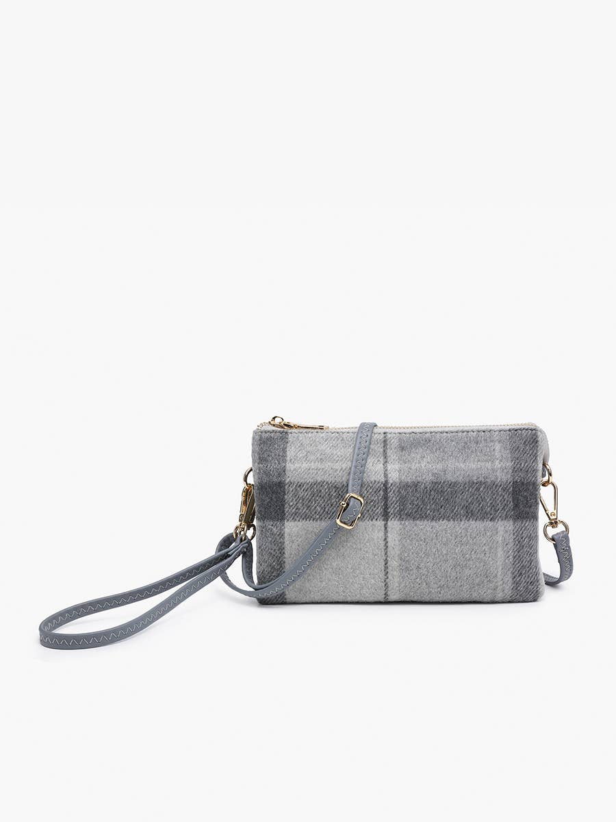 M013-PLD Riley Plaid 3 Compartment Crossbody/Wristlet