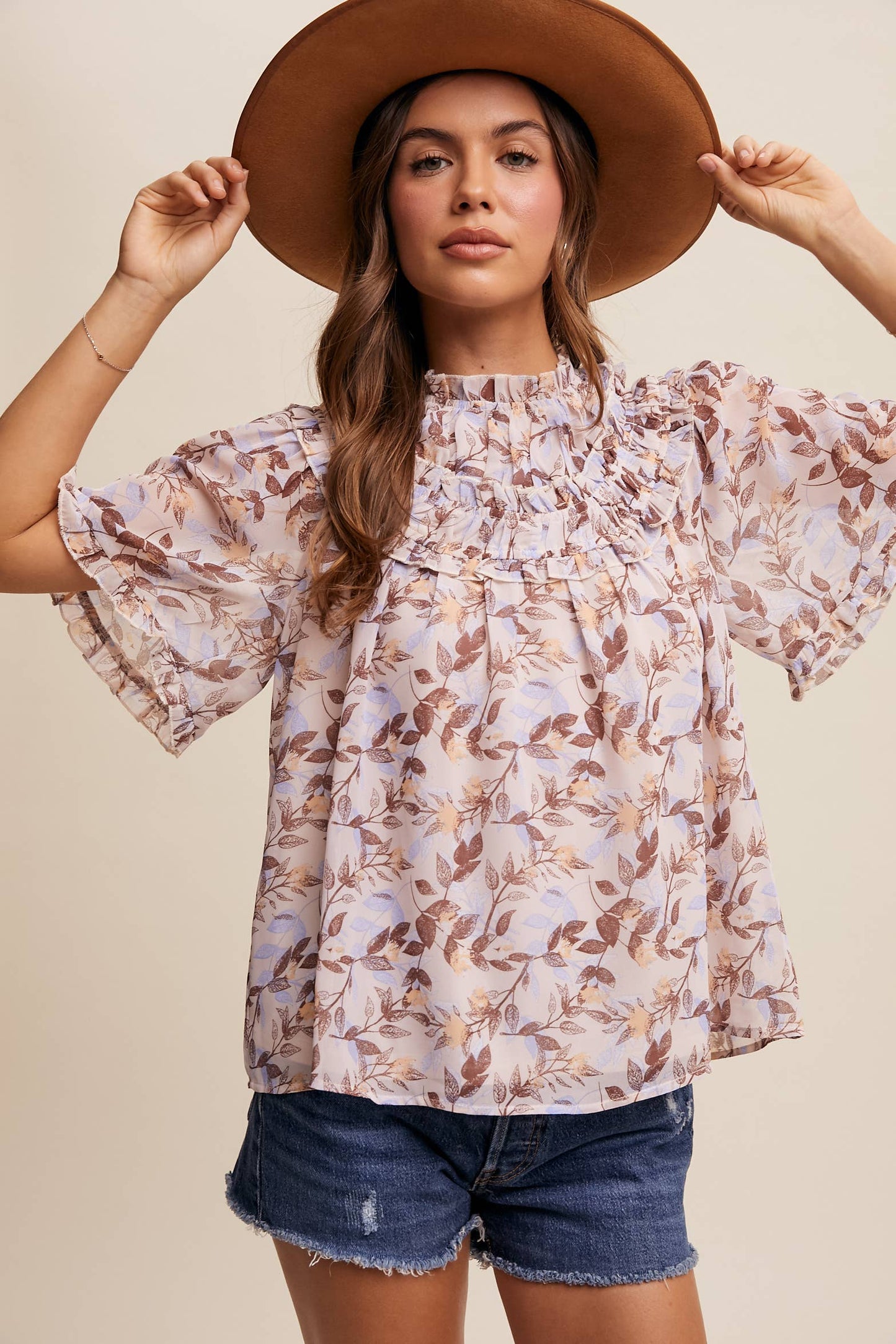Floral Print Ruffle Blouse