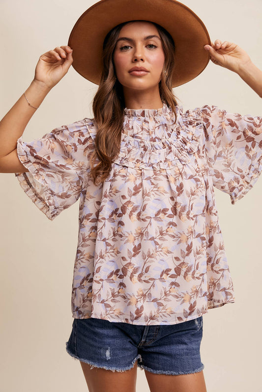 Floral Print Ruffle Blouse