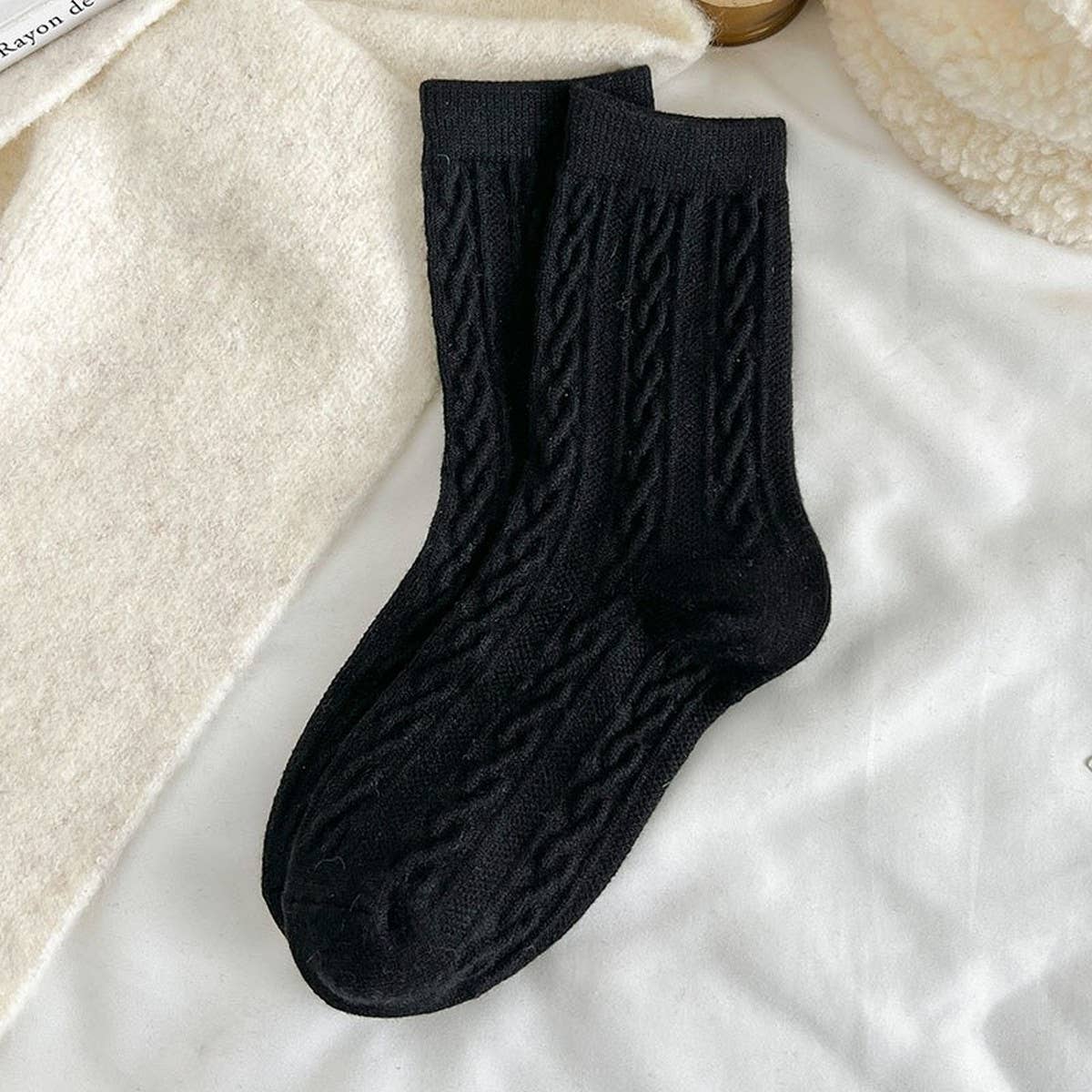 Solid Color Retro Twisted Diamond Texture Warm Pile Socks