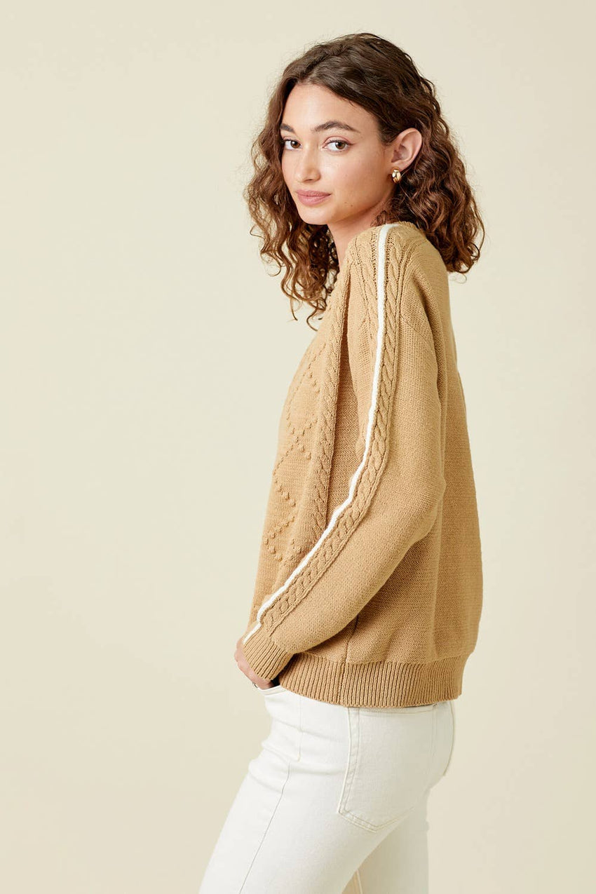 Piping Sleeve Cable Sweater