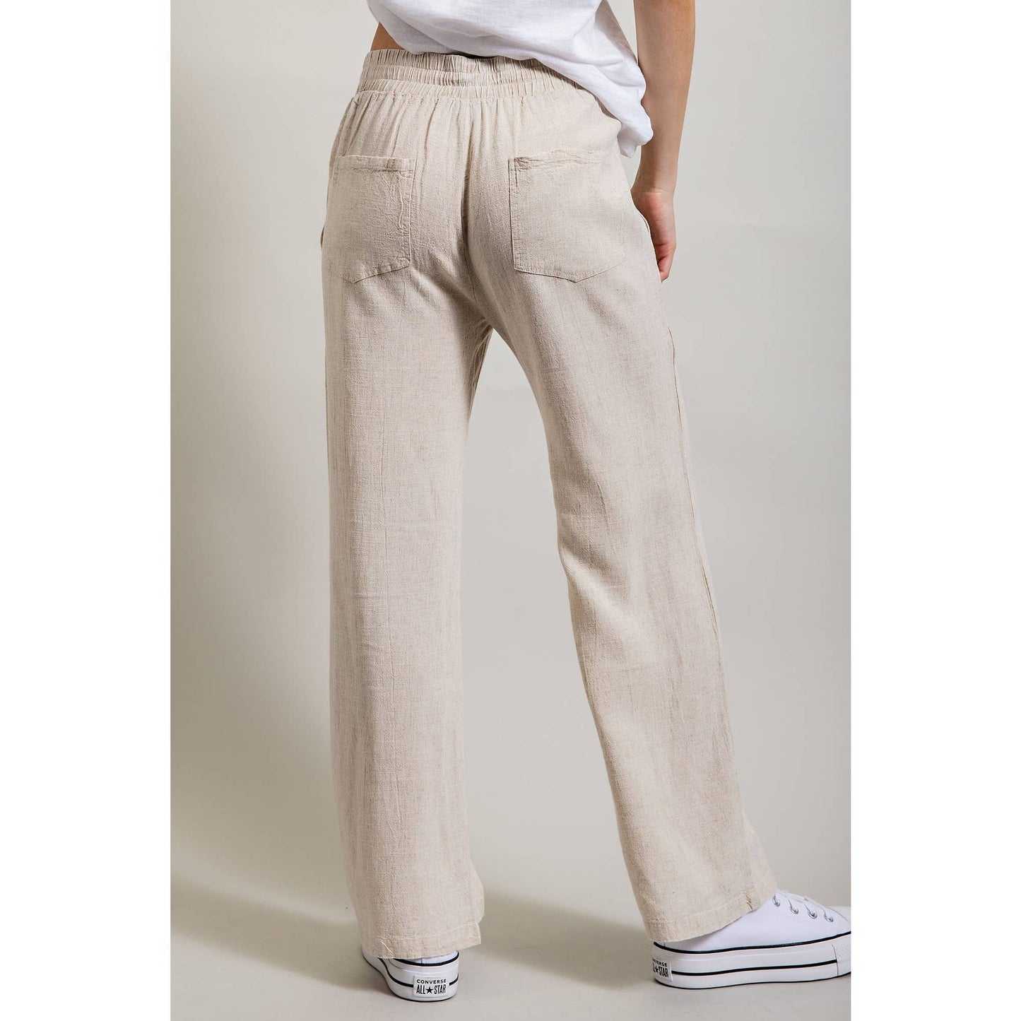 LINEN BLEND LOOSE STRAIGHT LEG PANTS