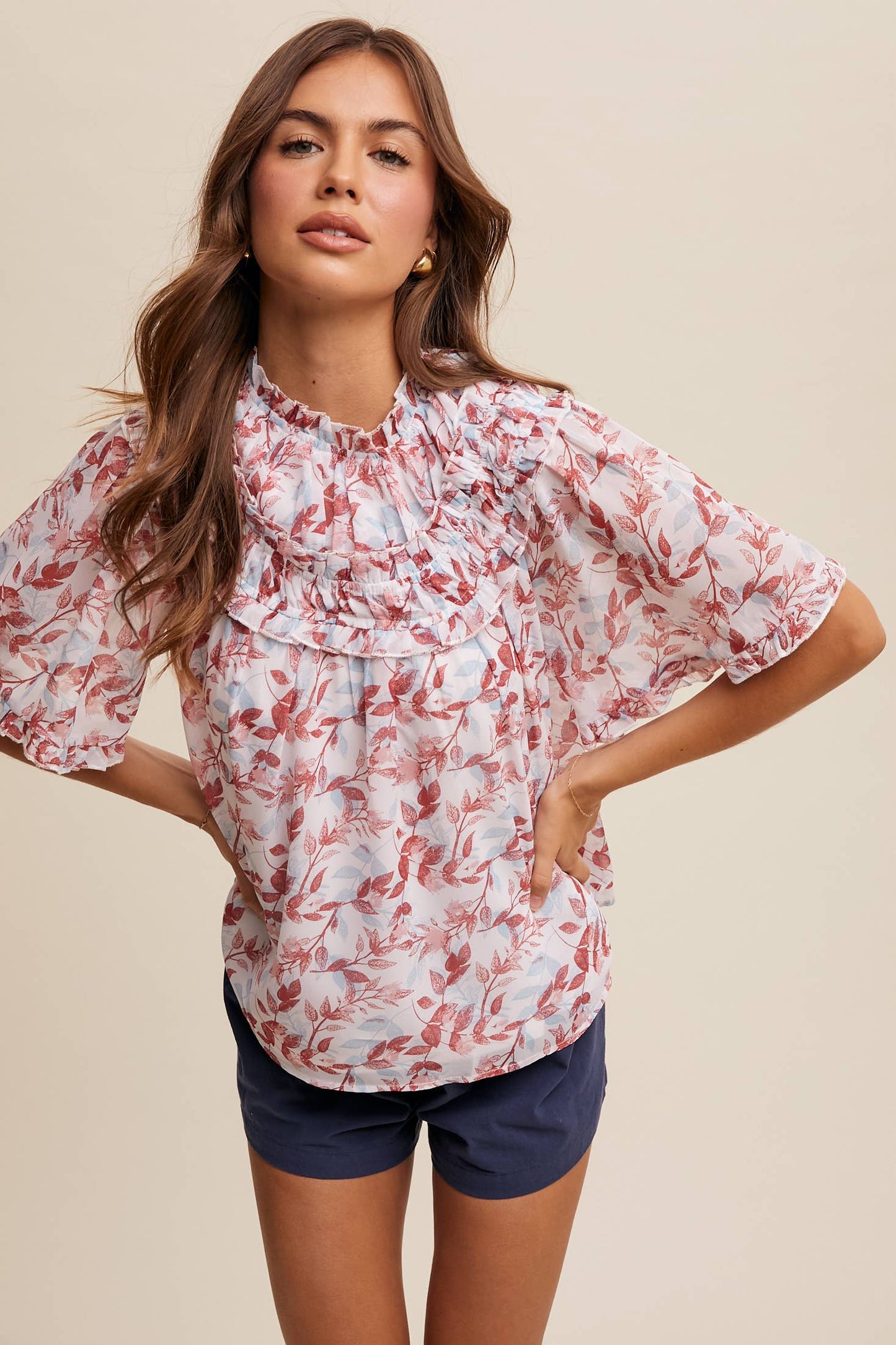 Floral Print Ruffle Blouse