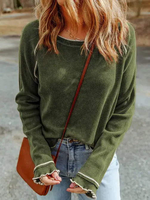 Textured Round Neck Long Sleeve Top