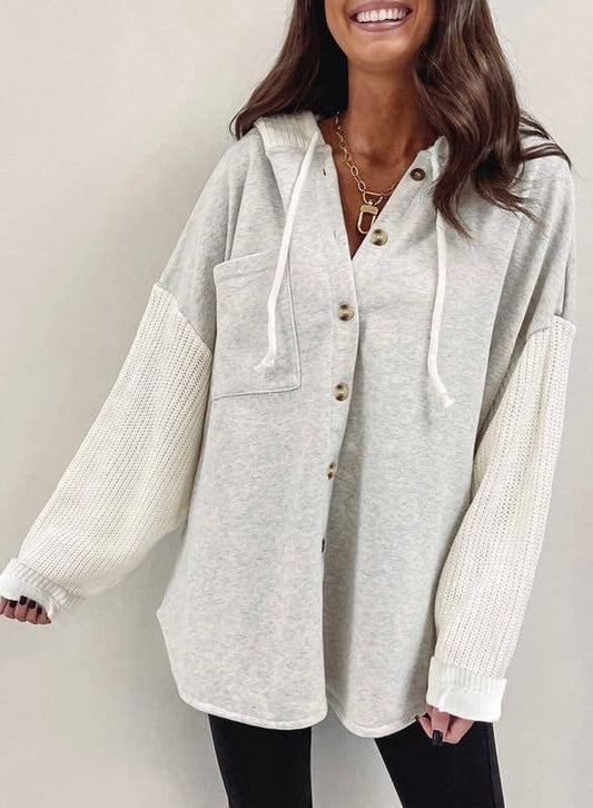 Colorblock Hoodie Sweatshirt w/ Buttons