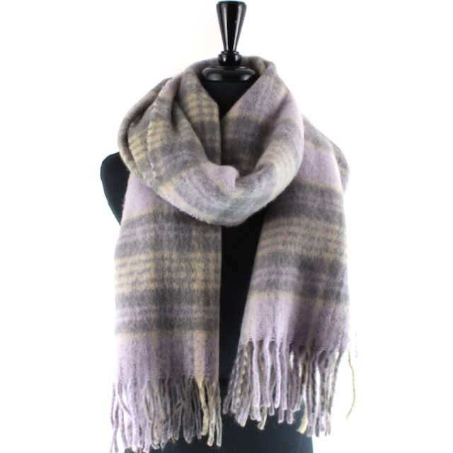 Wide Fuzzy Plaid Scarf