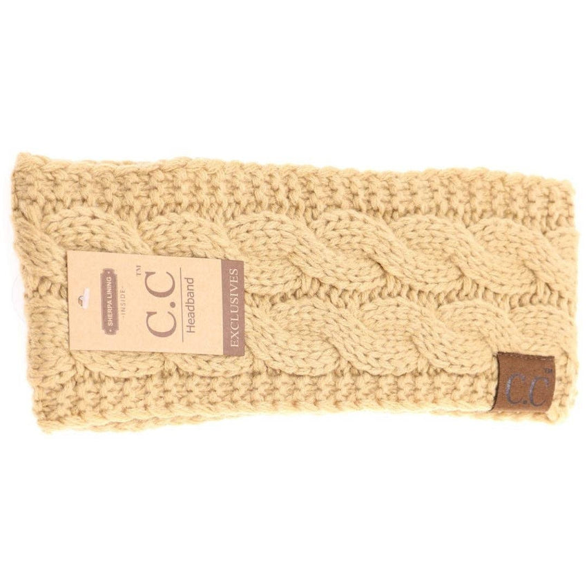 Solid Cable Knit CC Head Wrap HW20: Sand