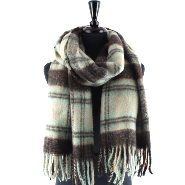 Wide Fuzzy Plaid Scarf