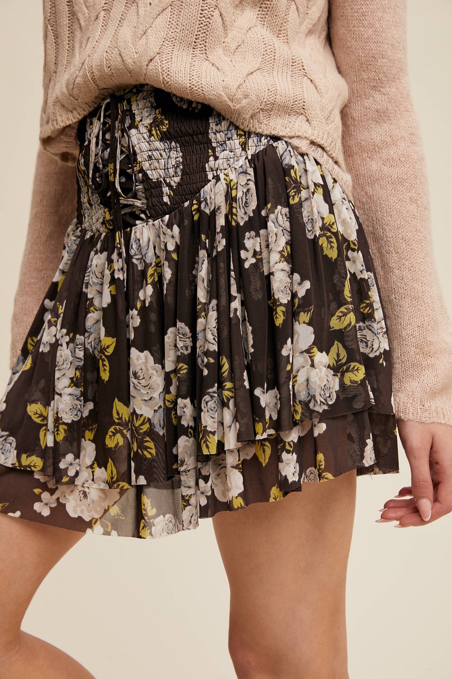 Smocked Mini Skirt with Built-in Shorts Lining