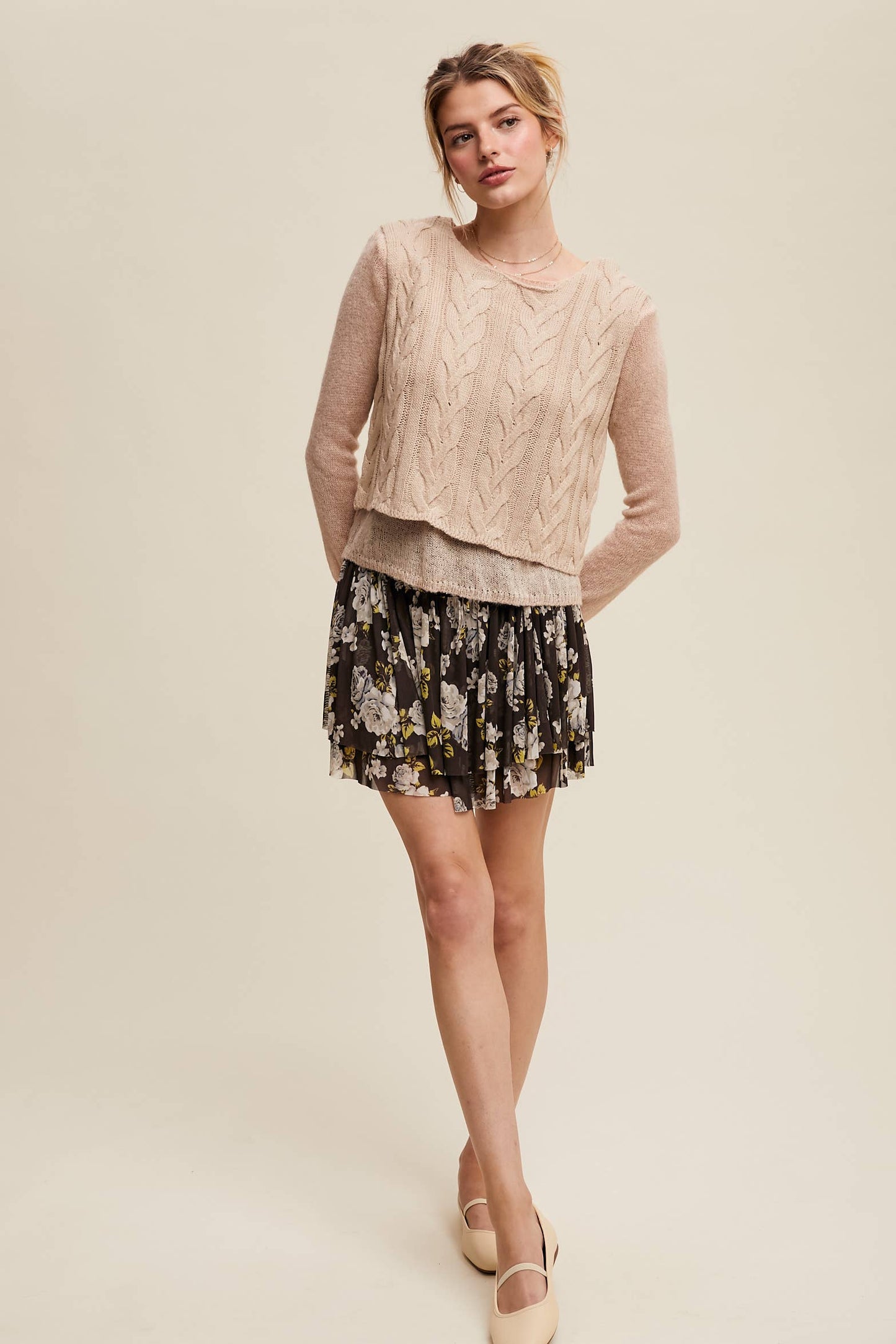 Smocked Mini Skirt with Built-in Shorts Lining