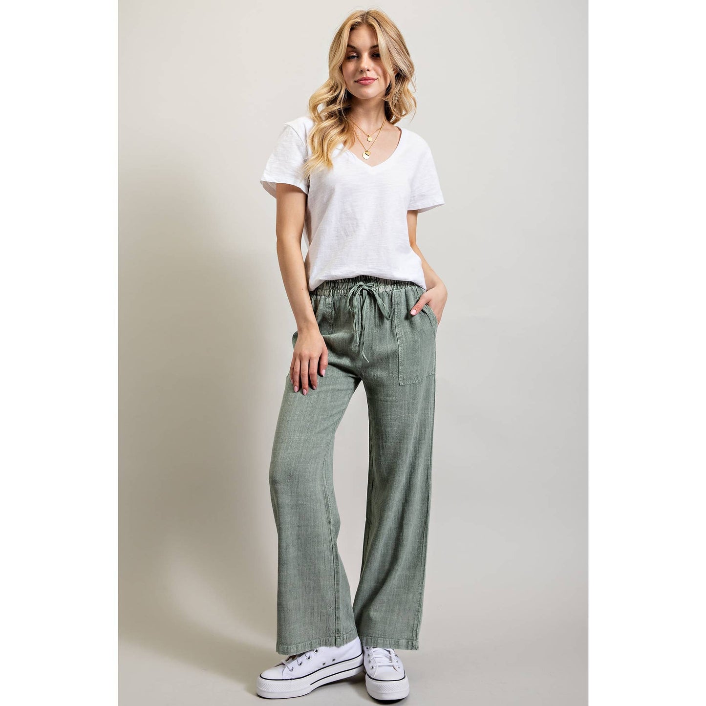 LINEN BLEND LOOSE STRAIGHT LEG PANTS