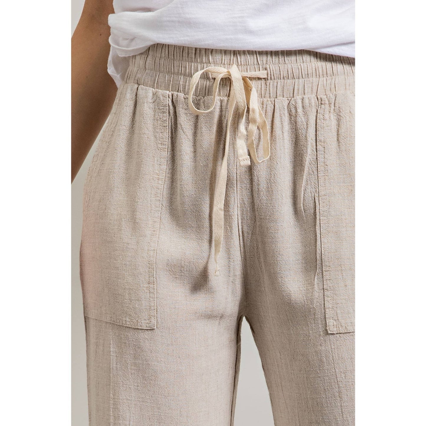 LINEN BLEND LOOSE STRAIGHT LEG PANTS