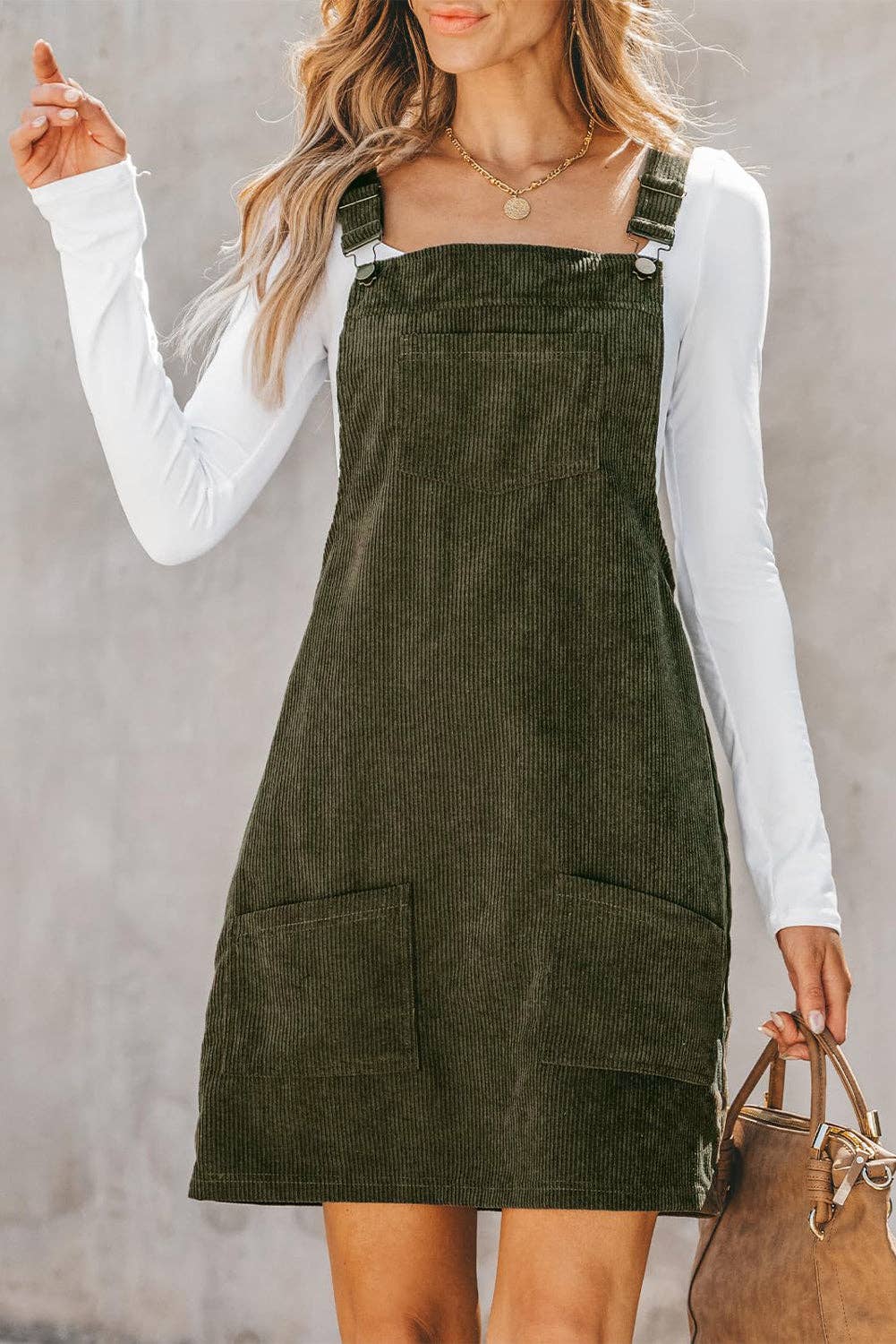 Corduroy Sleeveless Pocketed Overall Dress