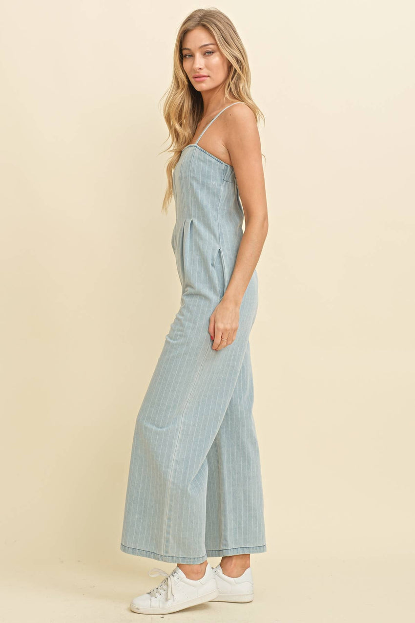 Zipper Back Lined Denim Jumpsuit